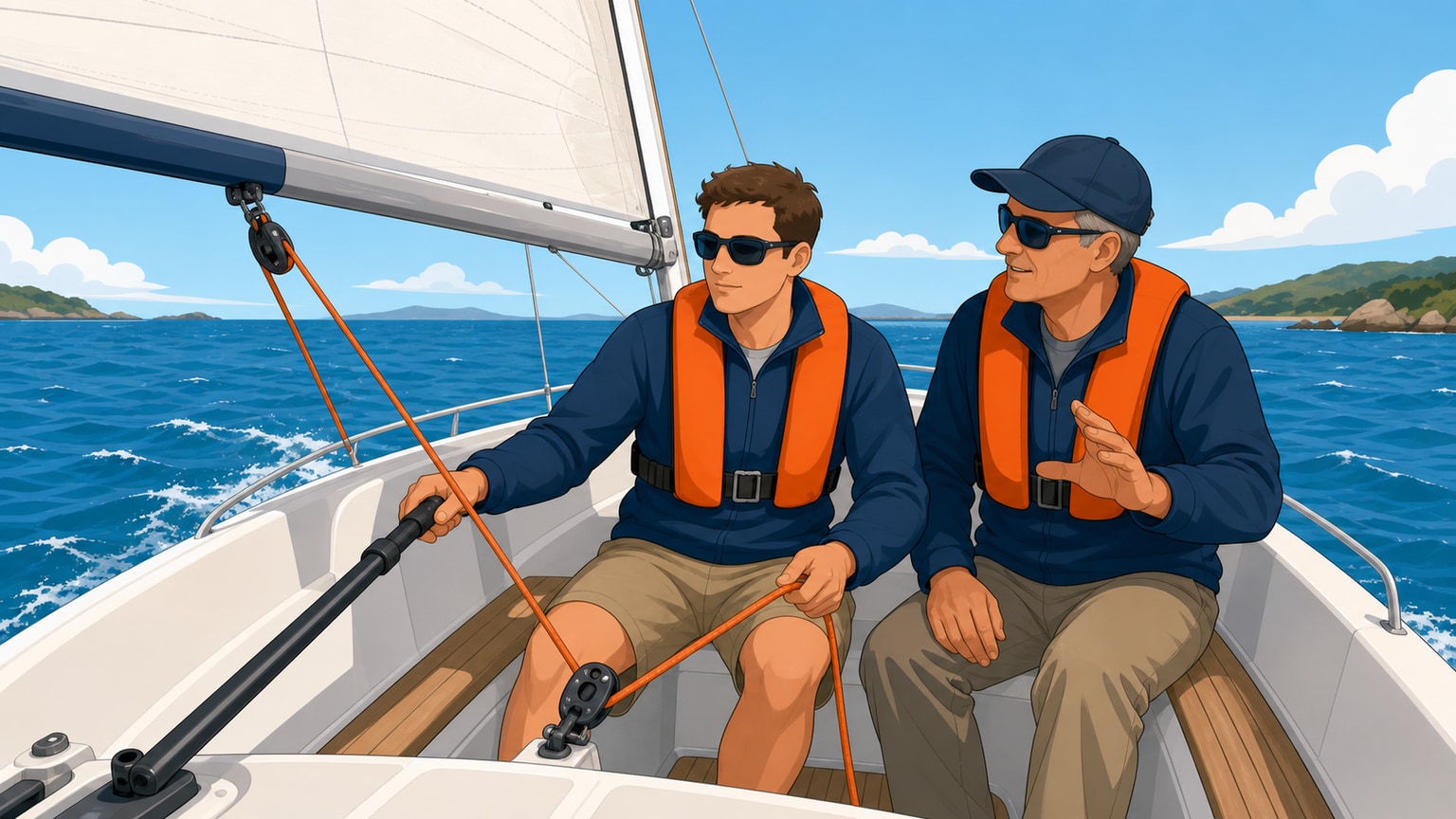 Hands on a tiller and sheet feeling the boat respond during supervised practice