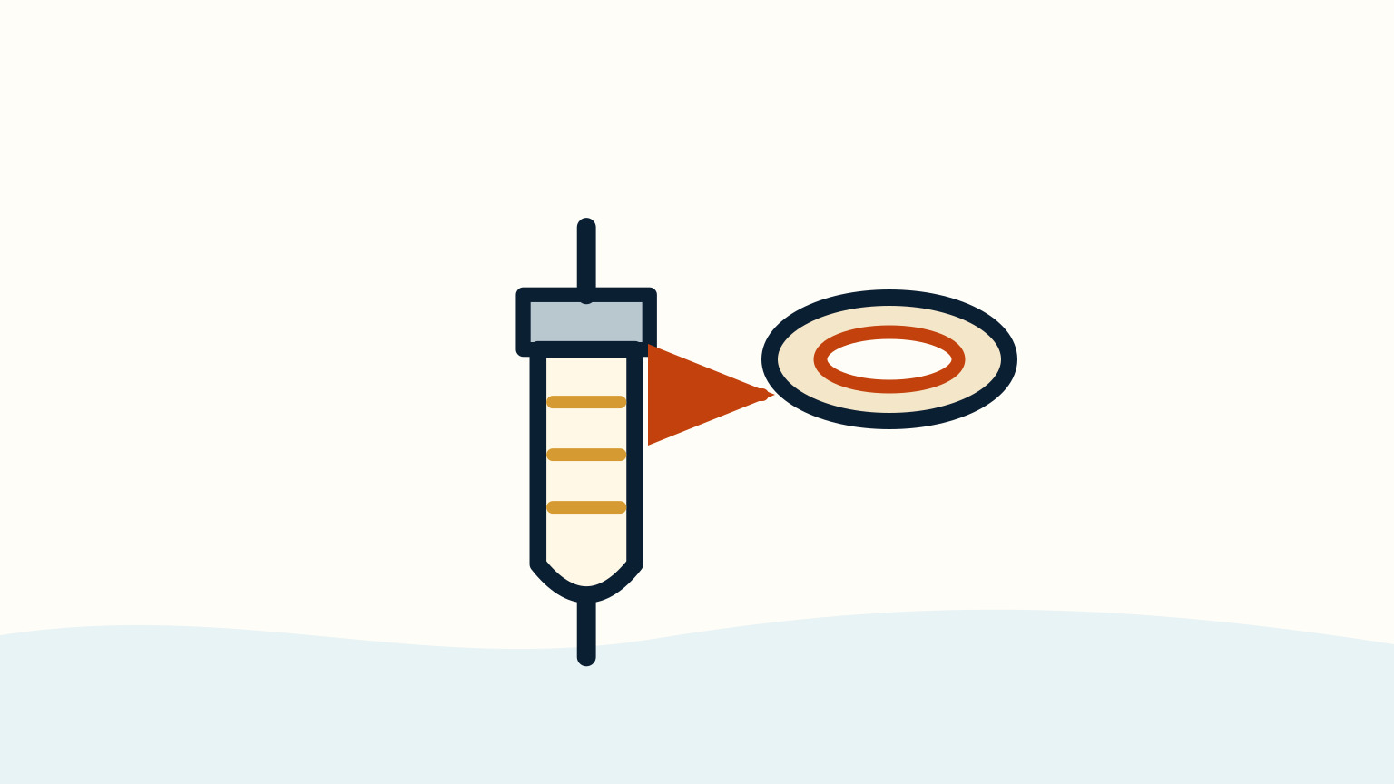 A cream fuel filter points by an orange arrow to an orange-ringed mounting face