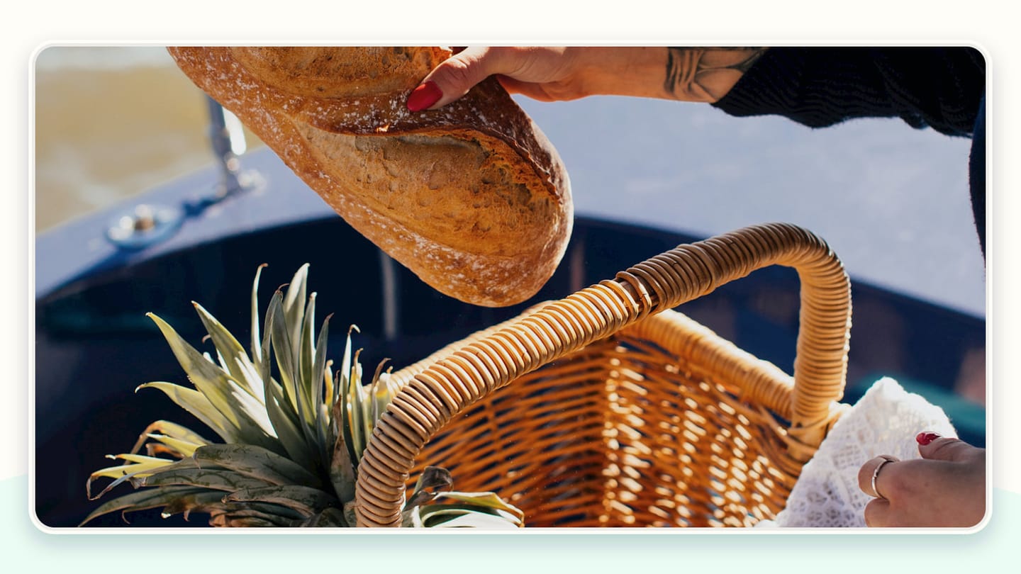 A basket of fresh provisions on a yacht before charter stowage