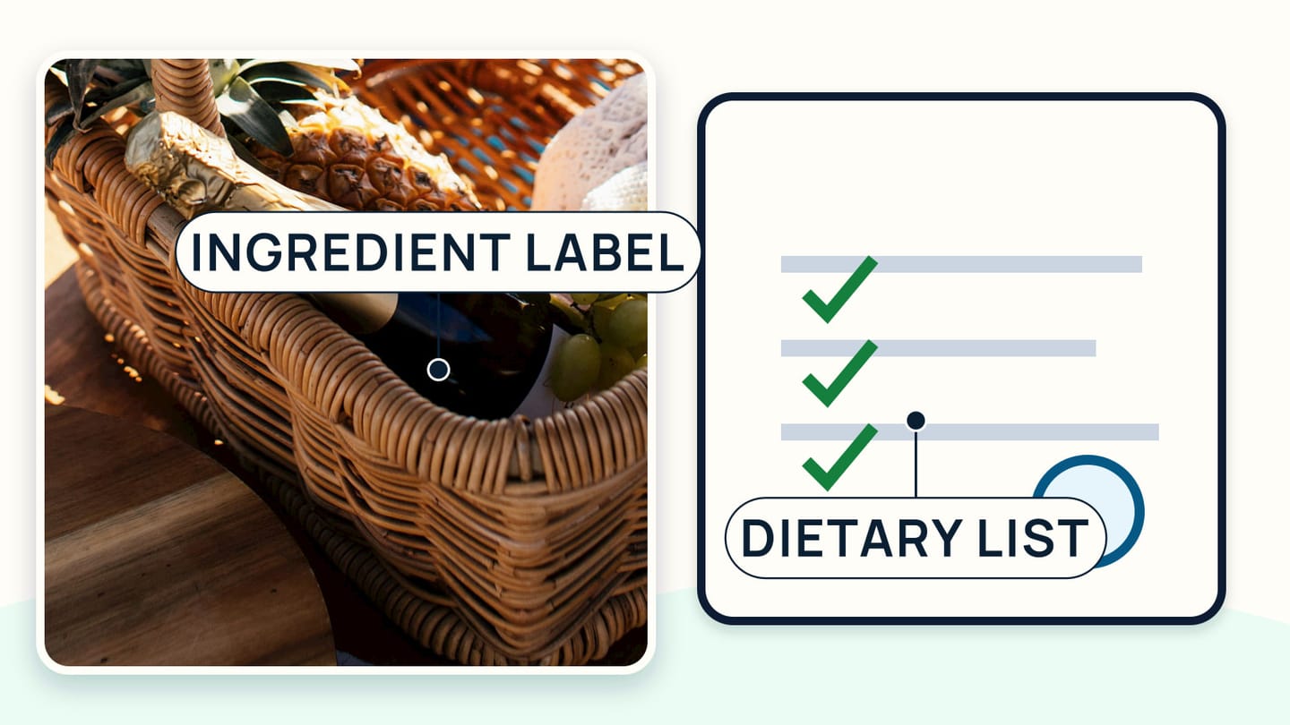 A crew member checking ingredient labels and a written dietary list against delivered provisions on deck