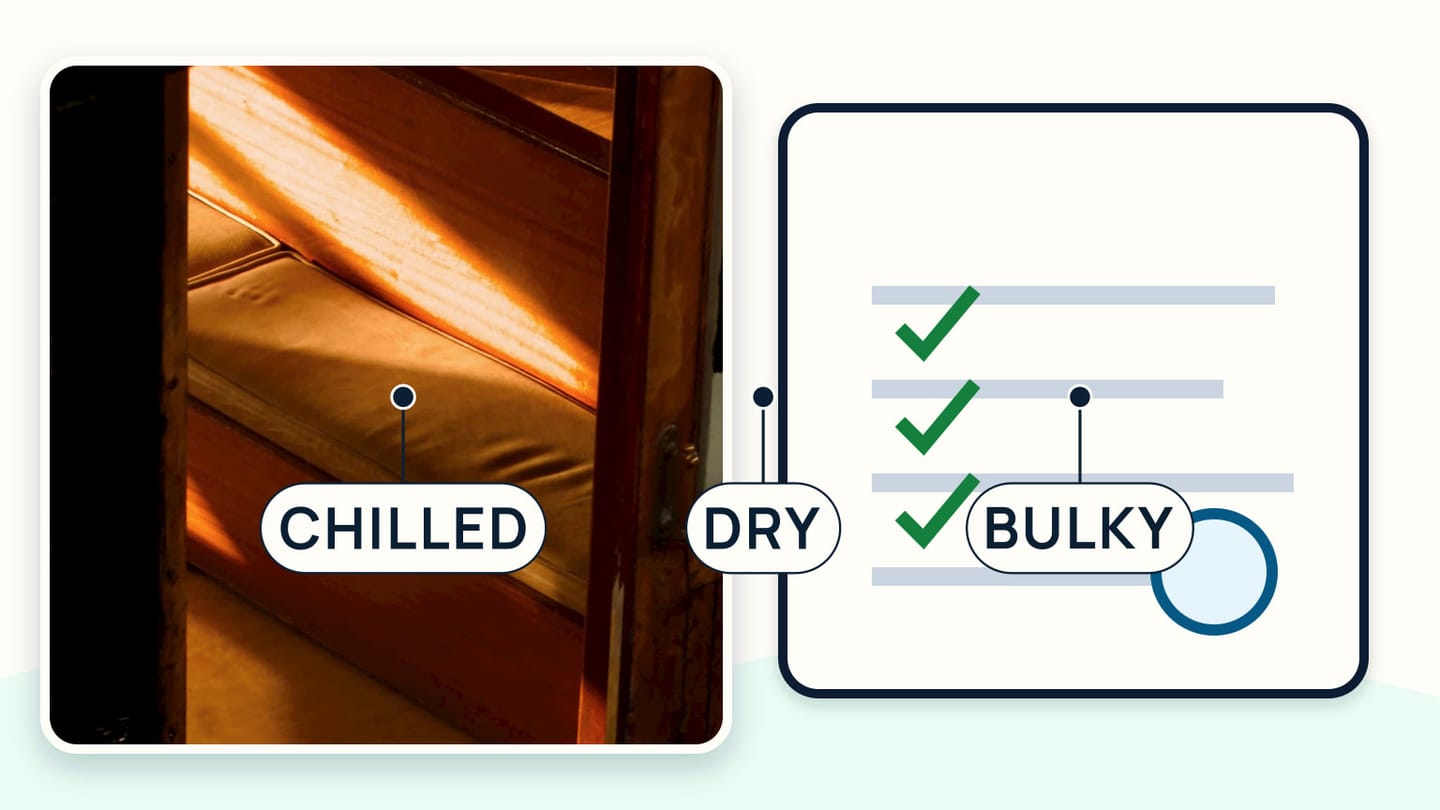 Open yacht galley storage showing separate chilled, dry, and bulky provision zones before loading