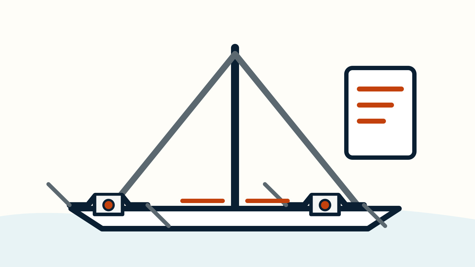 Two grey turnbuckles and orange guide marks sit beside a lined orange record sheet