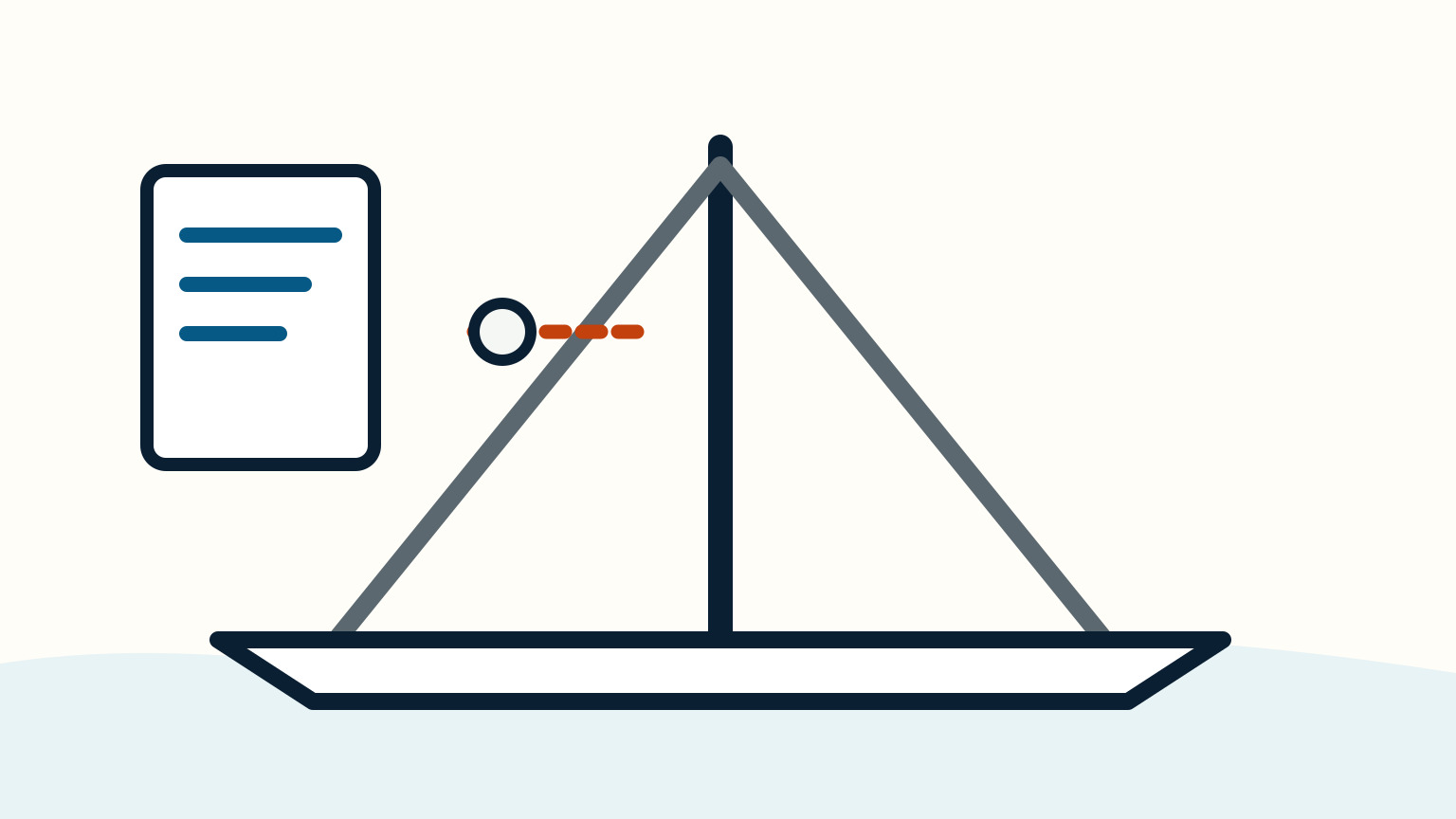 A lined blue rig record and a small gauge sit beside grey shrouds on a white hull