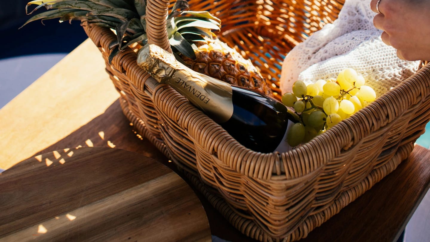 Fresh provisions packed closely together in a handled basket
