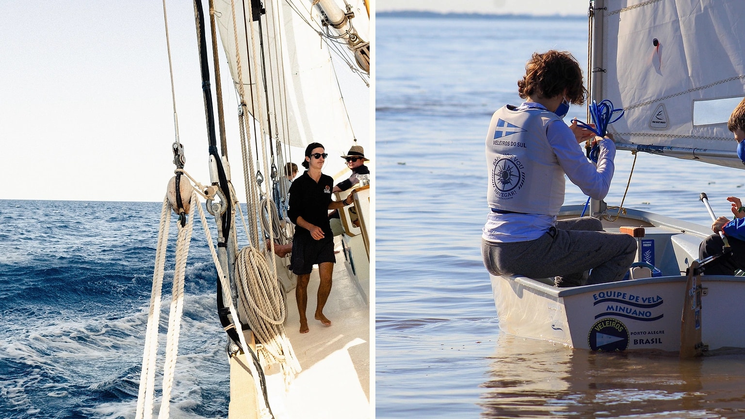 Sailing crew gathered together on the water