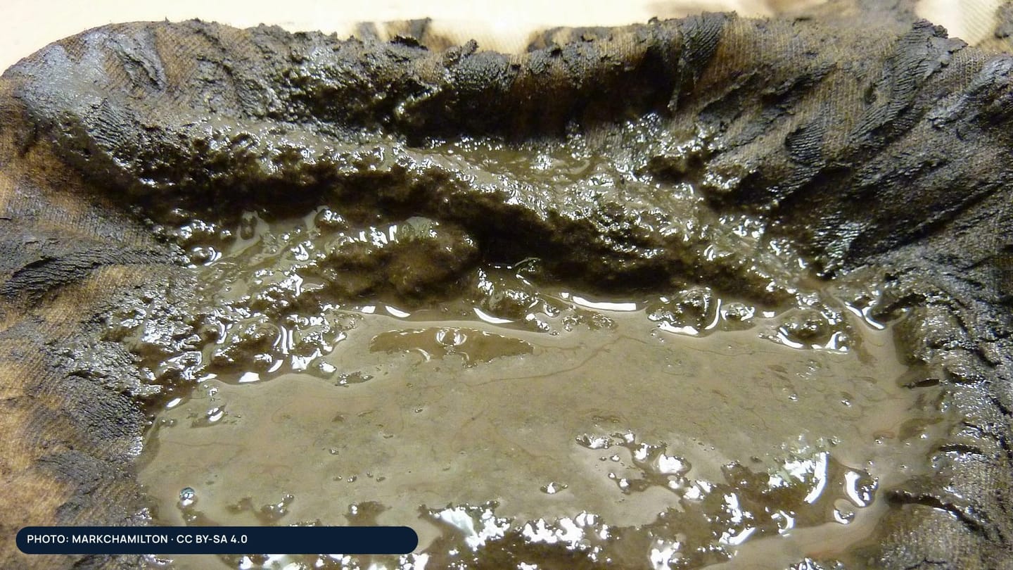 Brown microbial sludge and cloudy liquid collected from a diesel tank