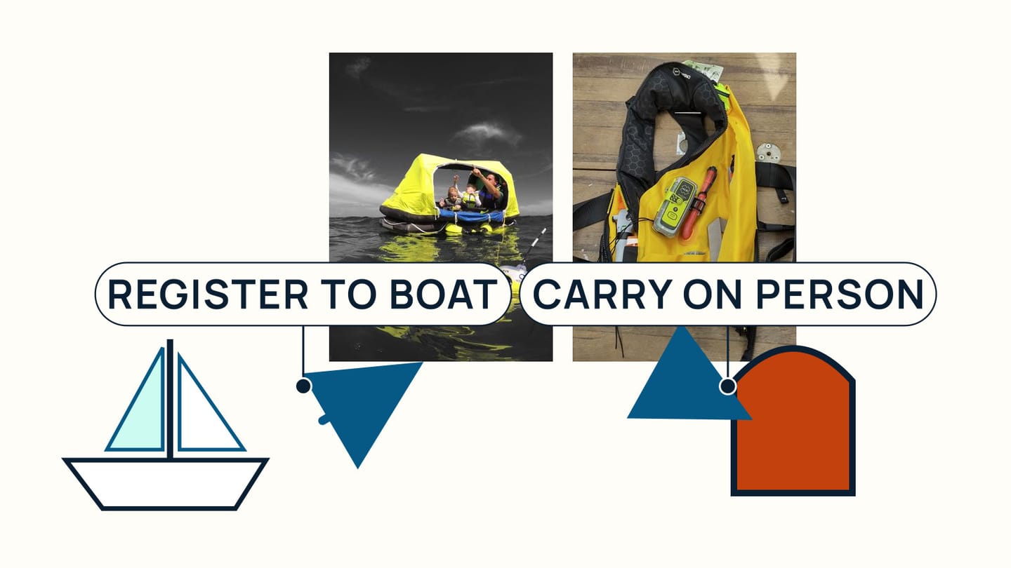 A vessel EPIRB paired with a boat and a carried PLB paired with a lifejacket