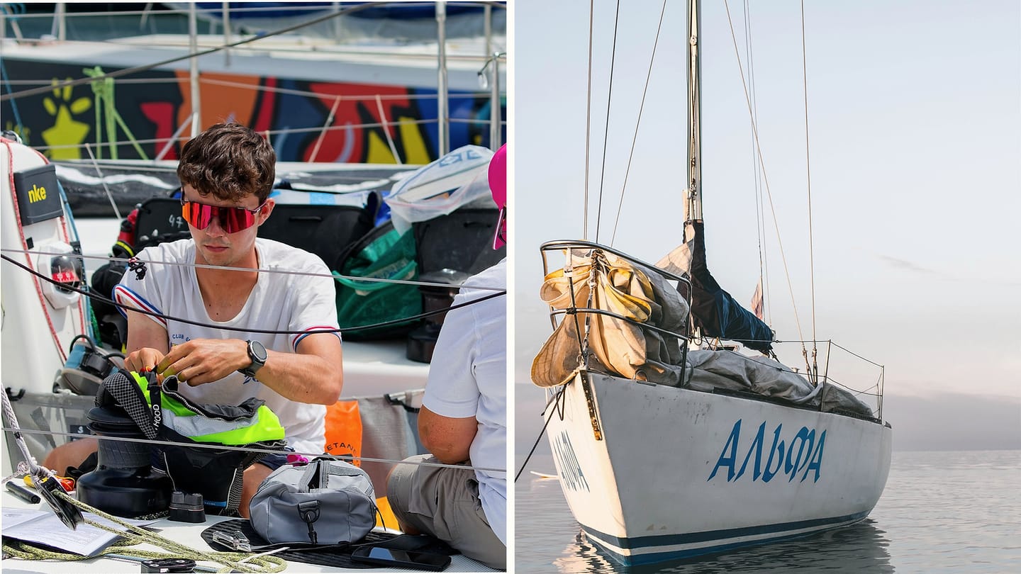 Crew preparing a sailboat at a charter marina