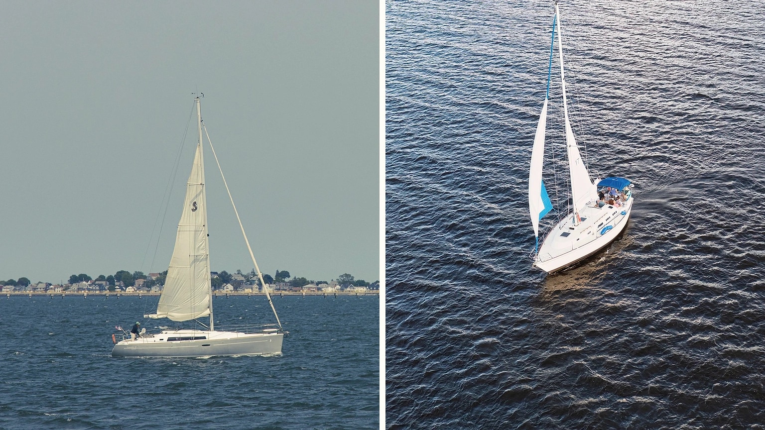 Two cruising sailboats with different hull lengths underway