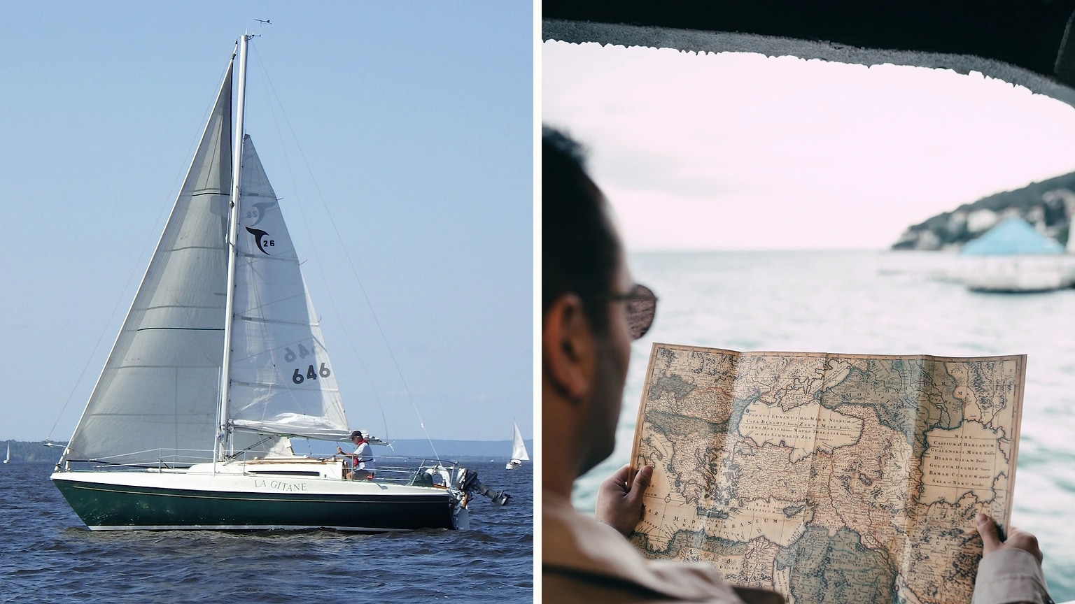 Sailor studying a chart while underway