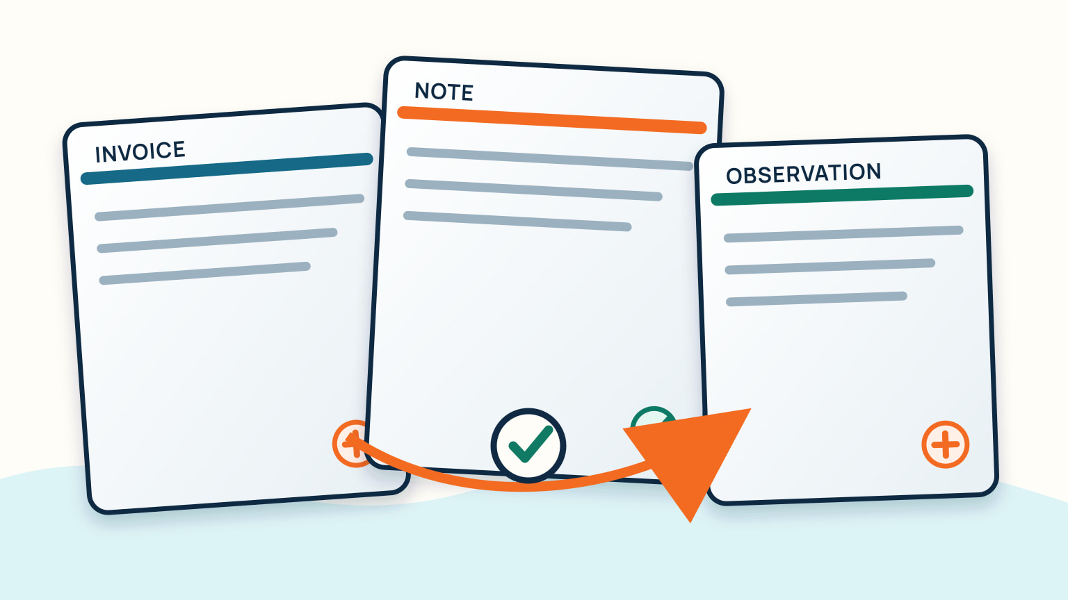 An invoice, condition note and inspection observation are grouped as evidence