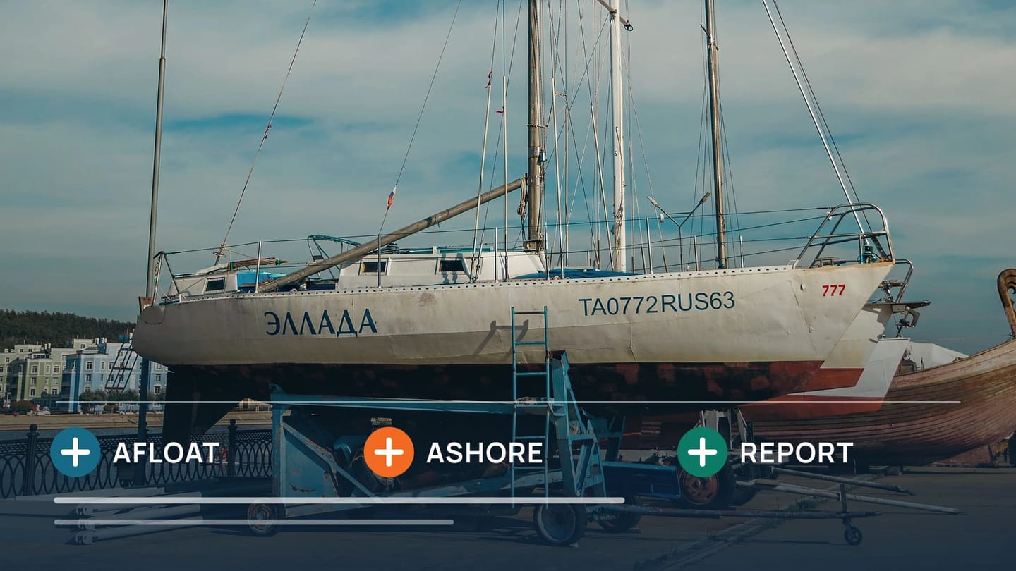 A sailboat ashore is paired with afloat, ashore and report stages of a survey