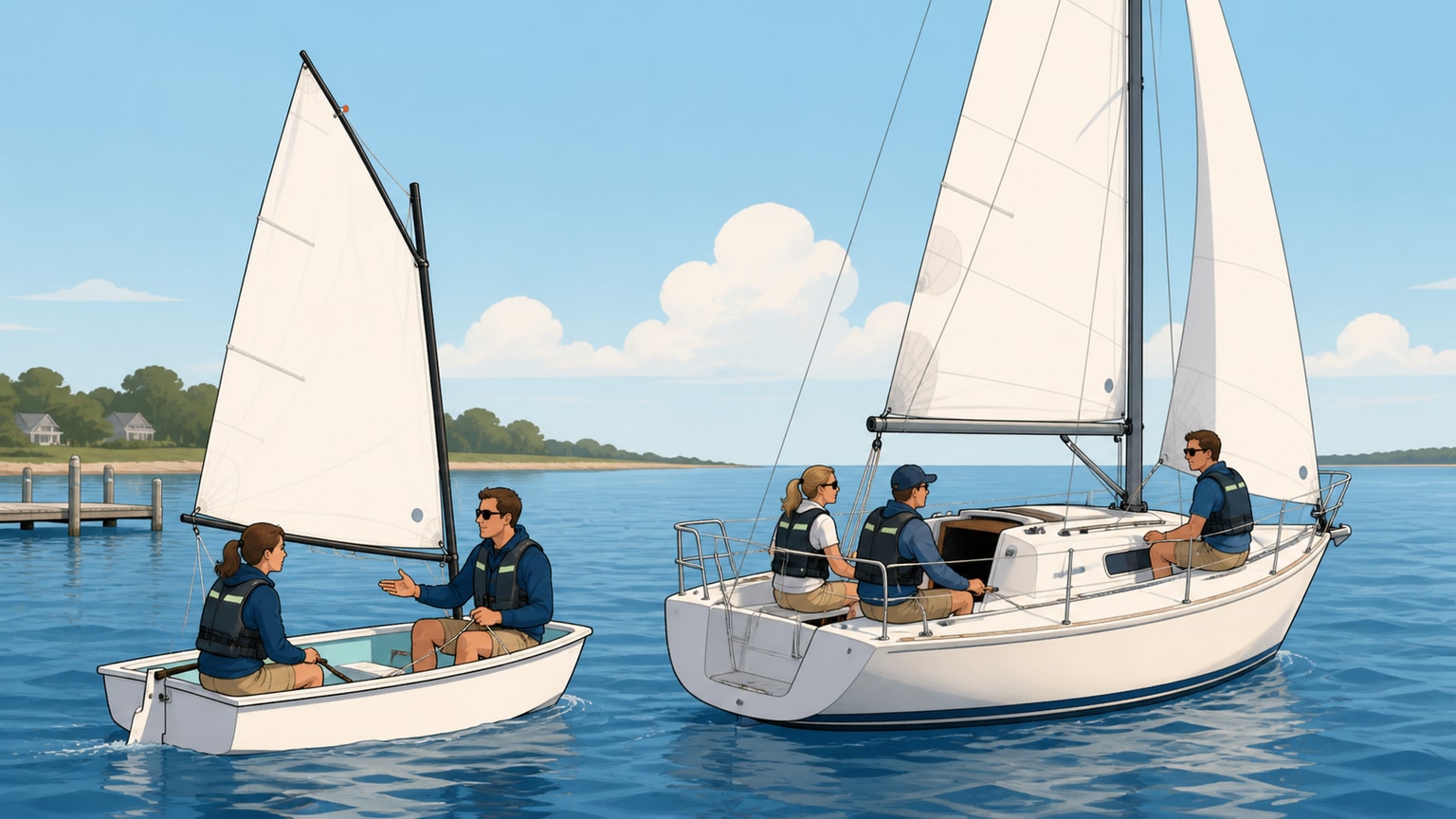 Dinghy and keelboat shown side by side as two practical beginner pathways