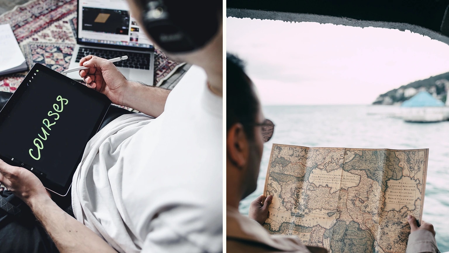 Marine chart and compass being used aboard a sailboat