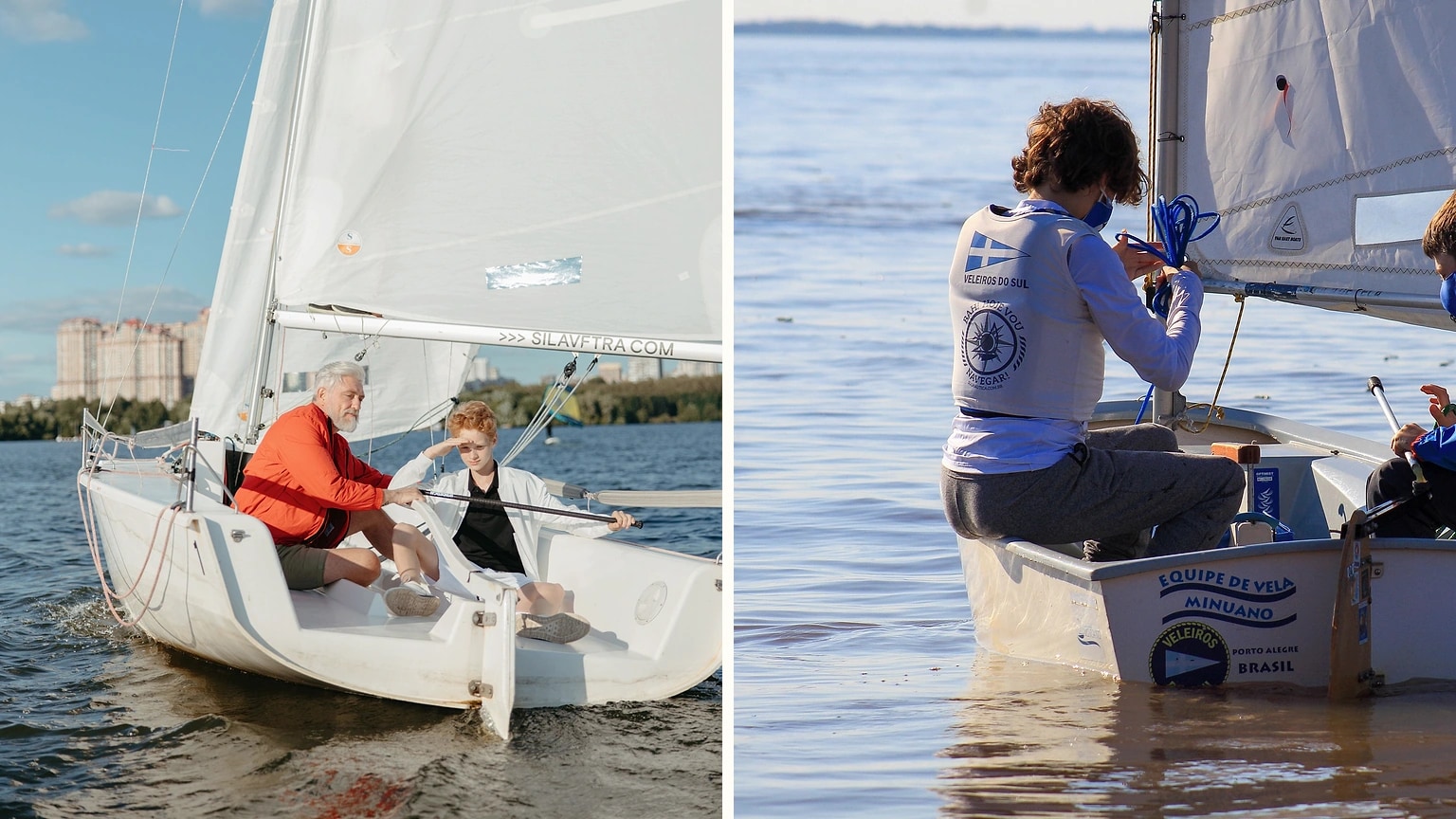 Instructor with a learner and two sailors in a dinghy