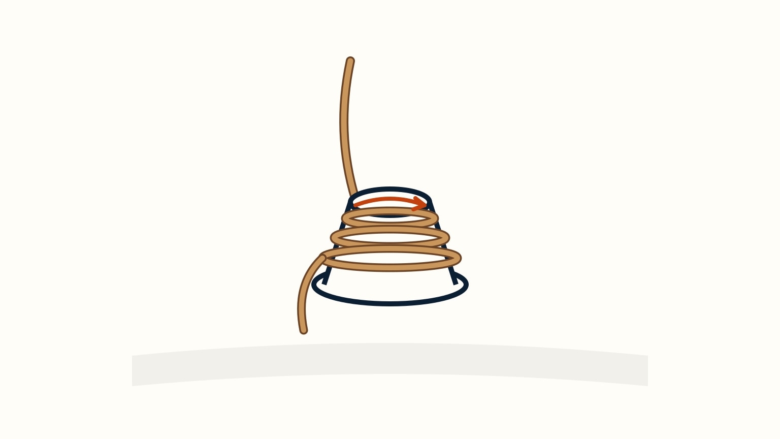 A winch with the lazy jib sheet wrapped clockwise in three neat turns, one end leading up toward the jib and the free tail ready in hand