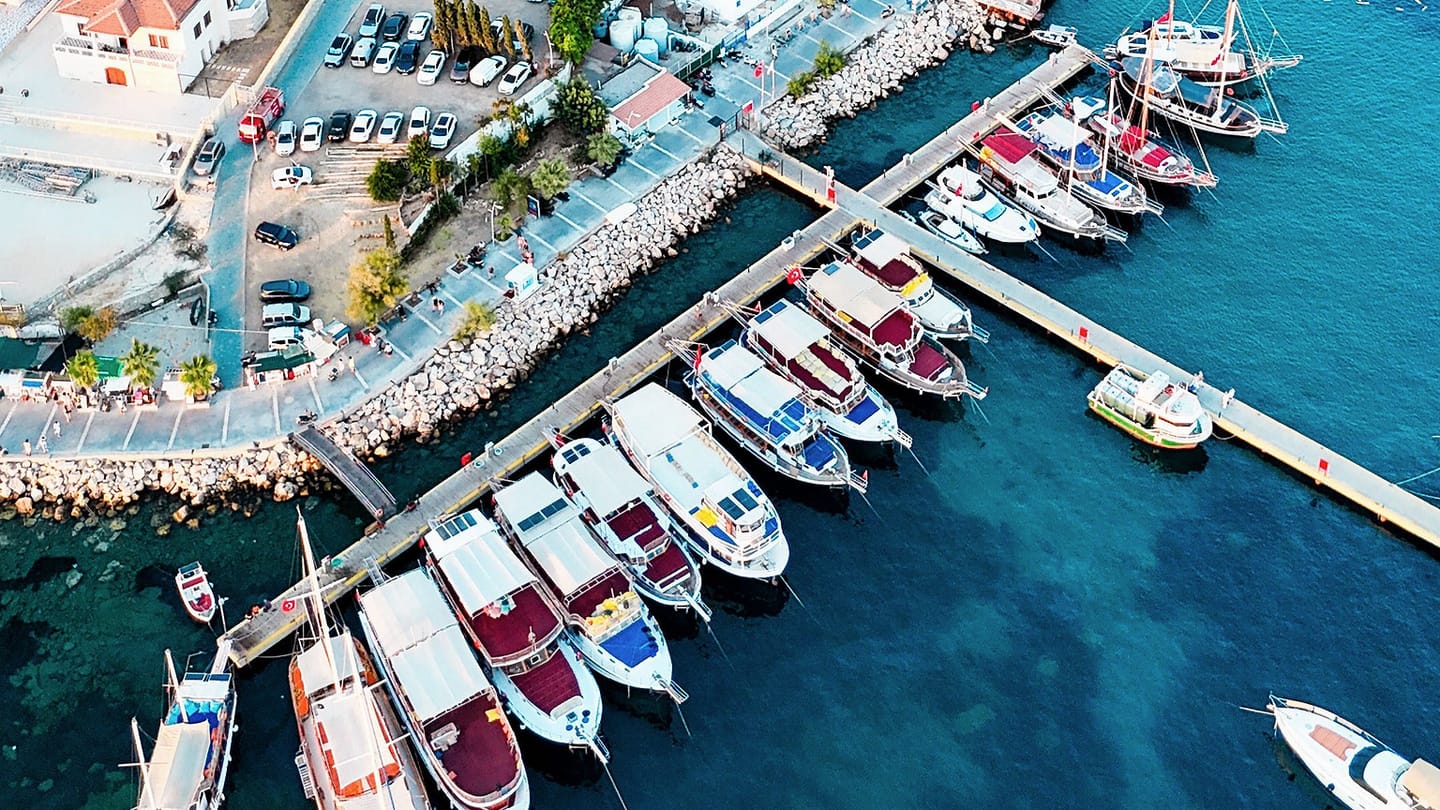 Sailing yachts moored in a European coastal harbour