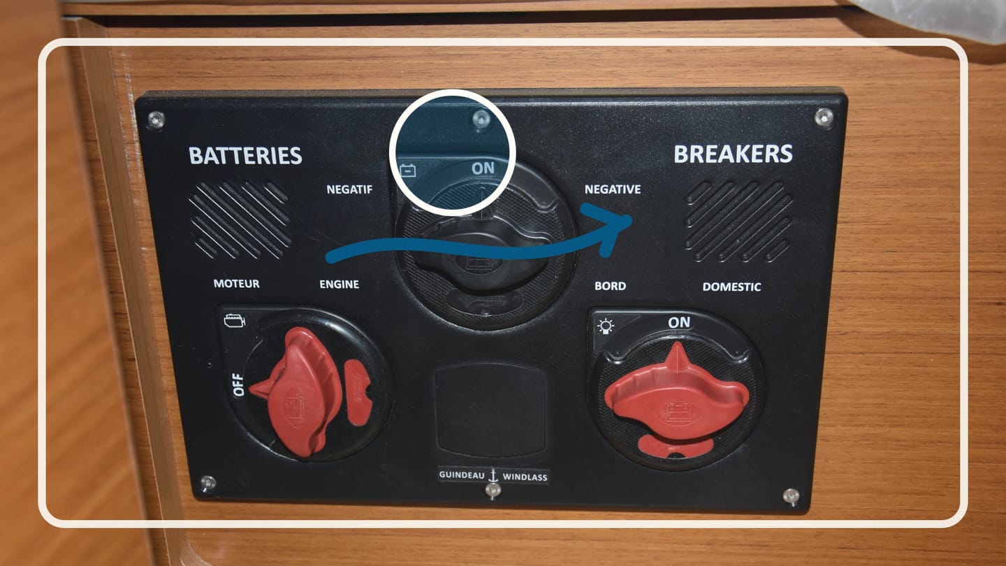 Black battery and breaker selector panel with three rotary switches