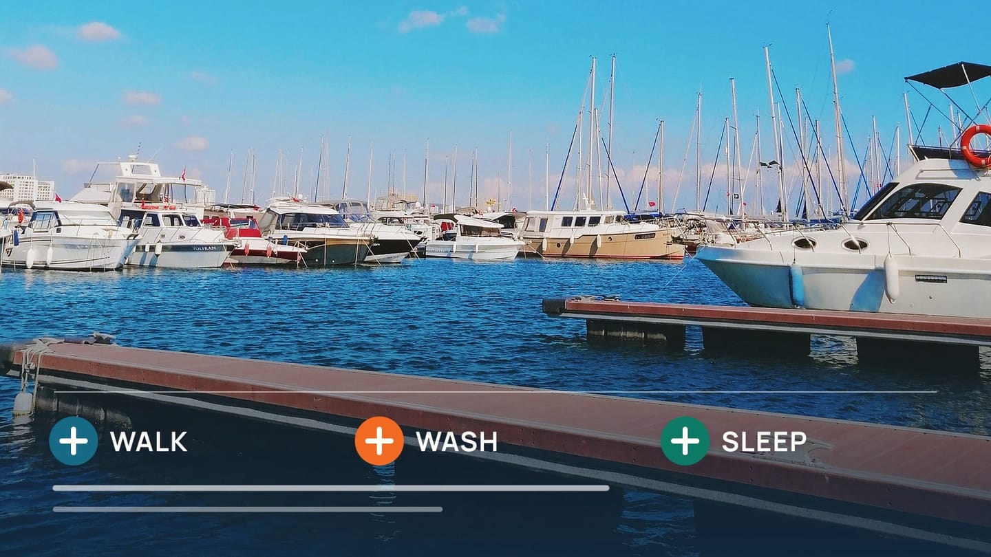 A marina berth is paired with daily checks for walking access, washing and sleeping