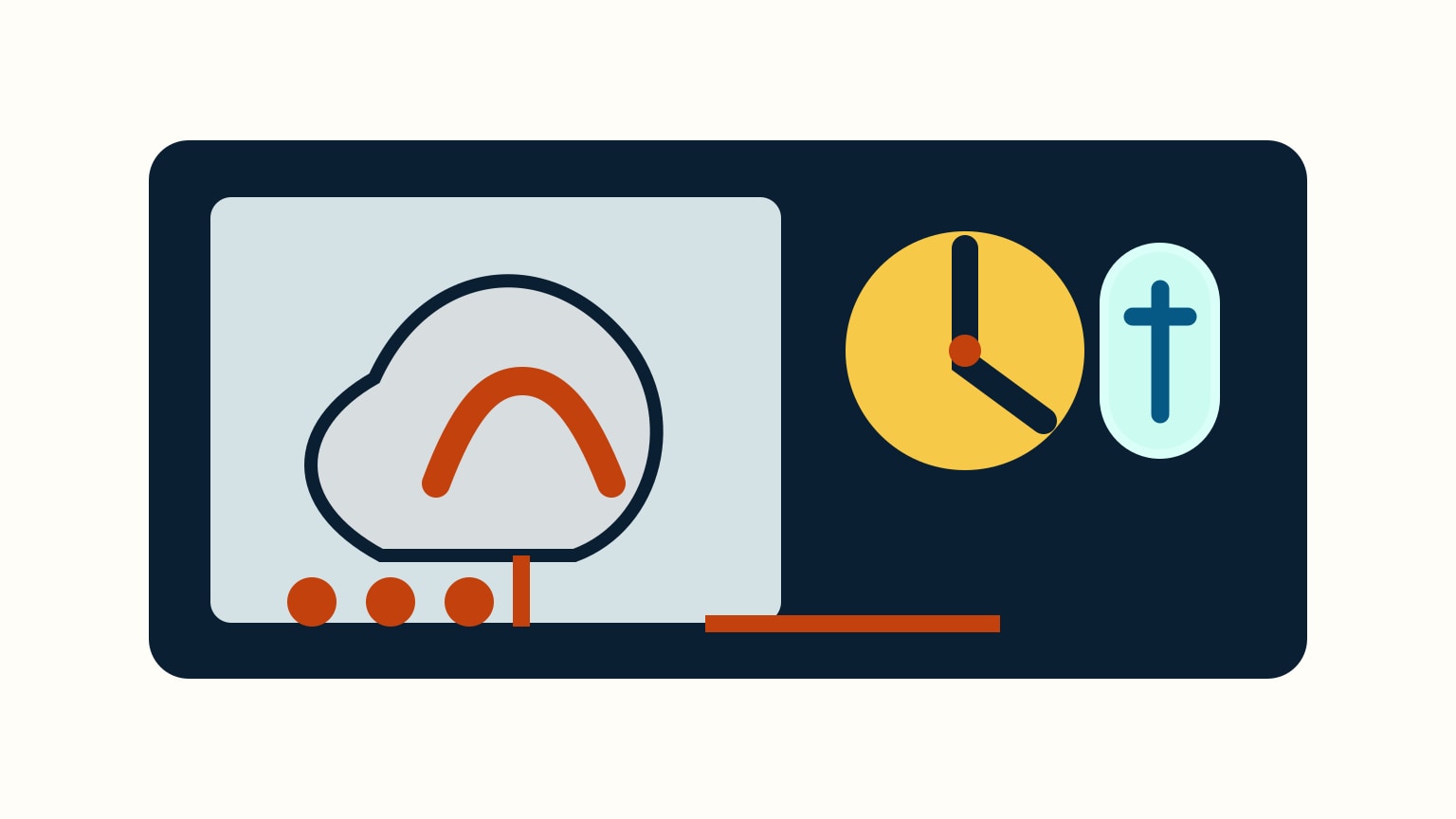 A control-panel drawing pairs a lit warning symbol, a gauge, and an ignition key