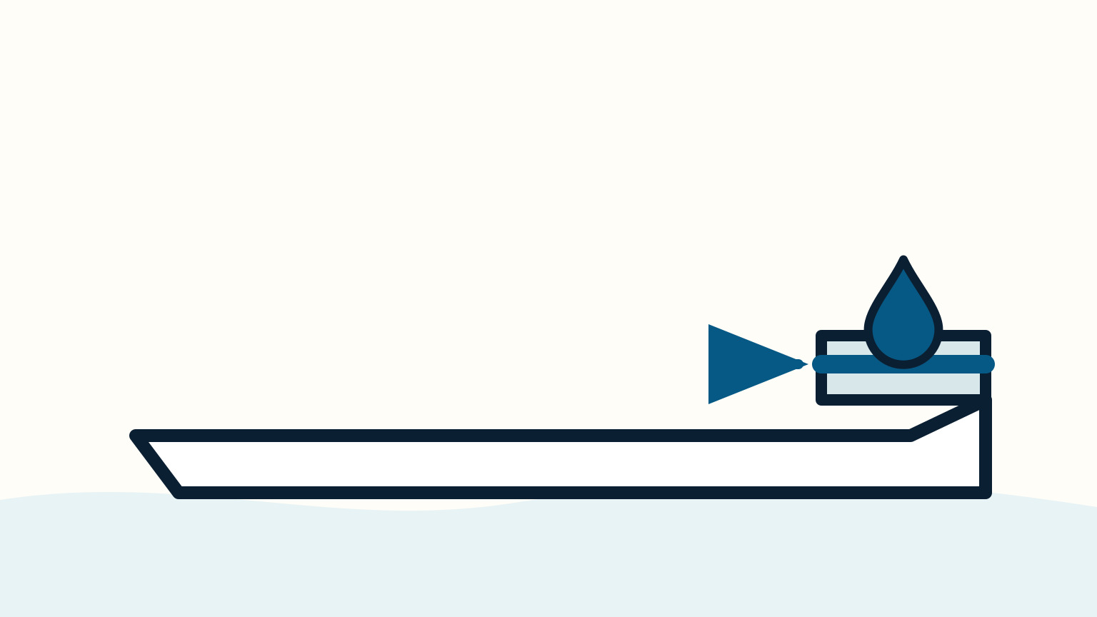 A boat stern outlet has a blue water line and a blue drop directly below it