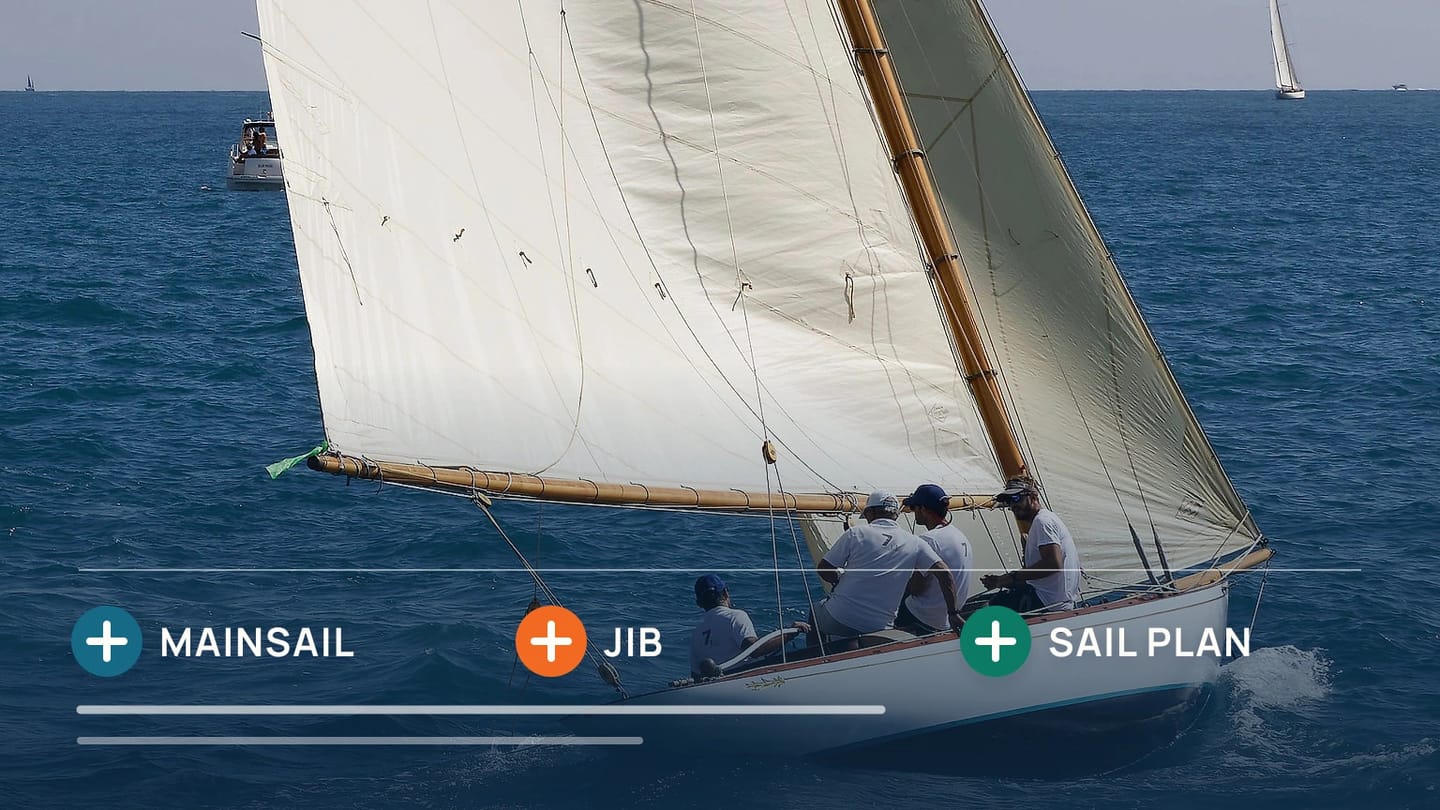 Cruising sailboat sailing with mainsail and jib set