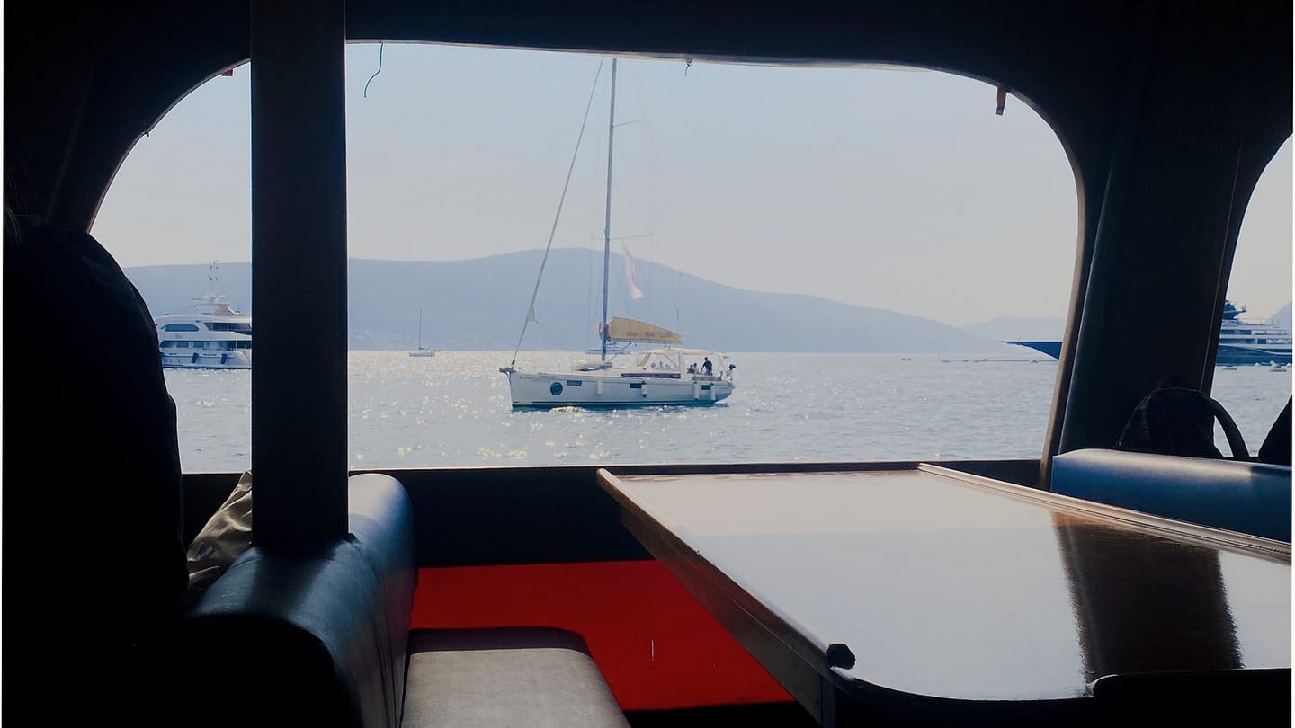 Yacht cabin where charter documents are reviewed