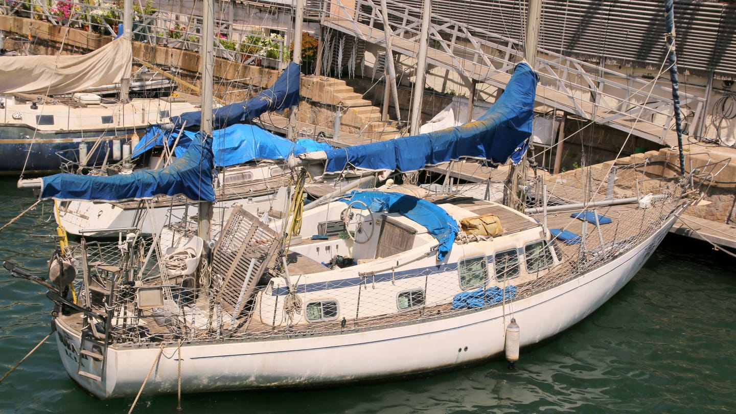 A sailboat moored in a harbour