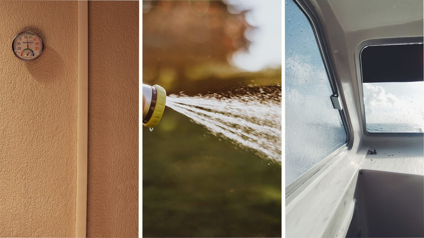 Humidity gauge, hose spray, and wet boat window