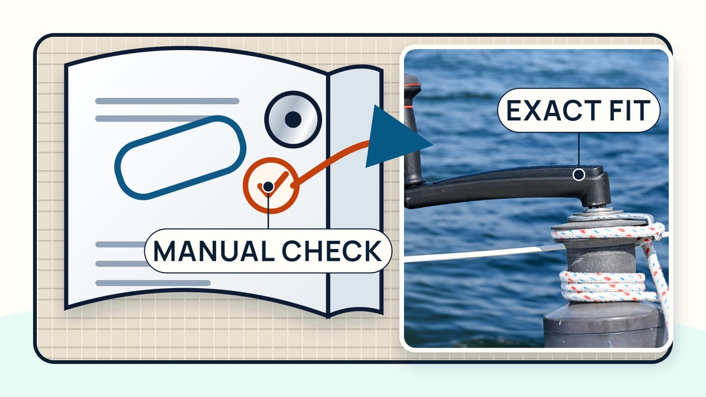 Illustrated boat manual matched to a photographed winch and removable handle