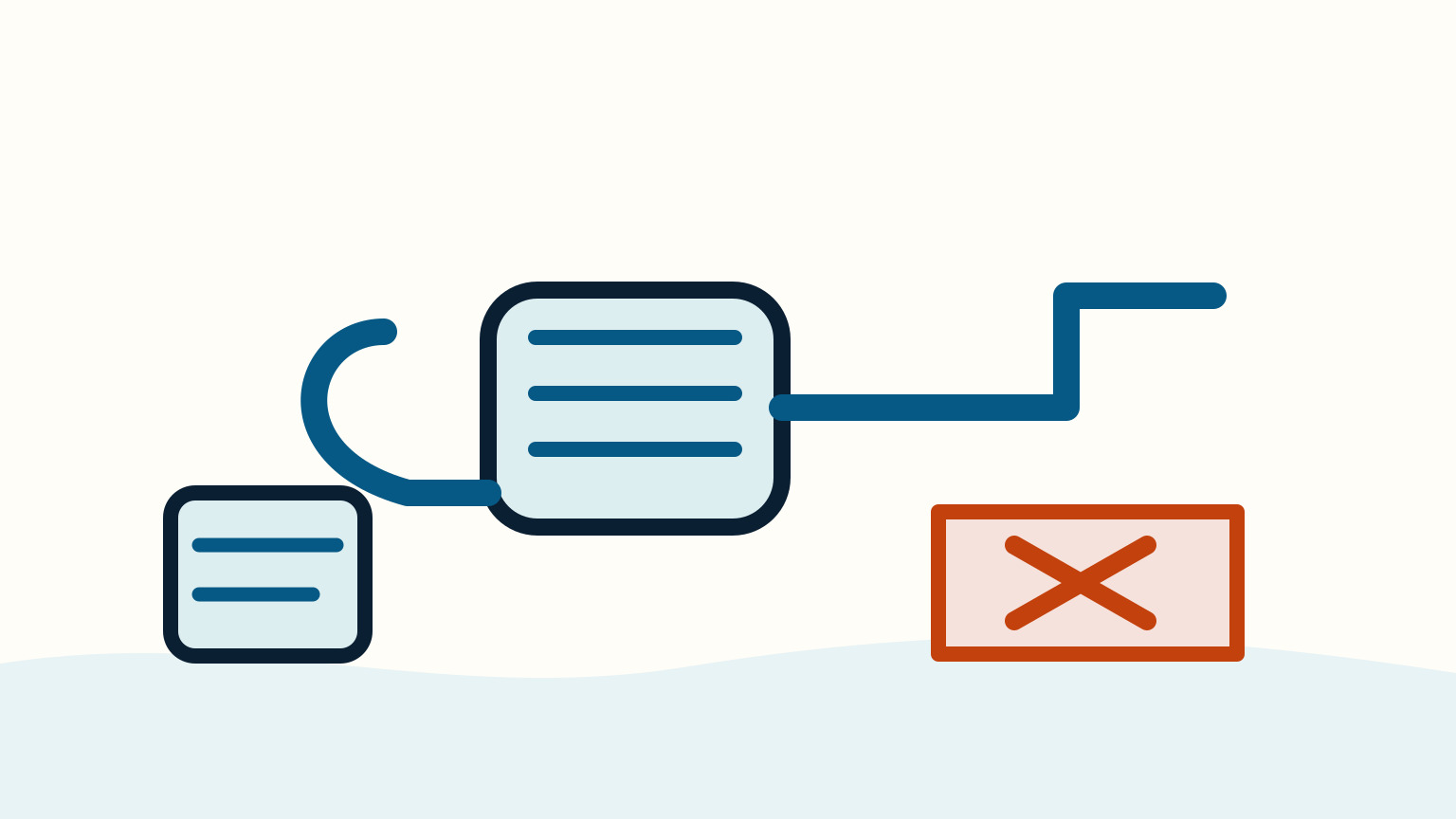 A blue lined water container sits left of a blue tank route and an orange crossed-out rectangle