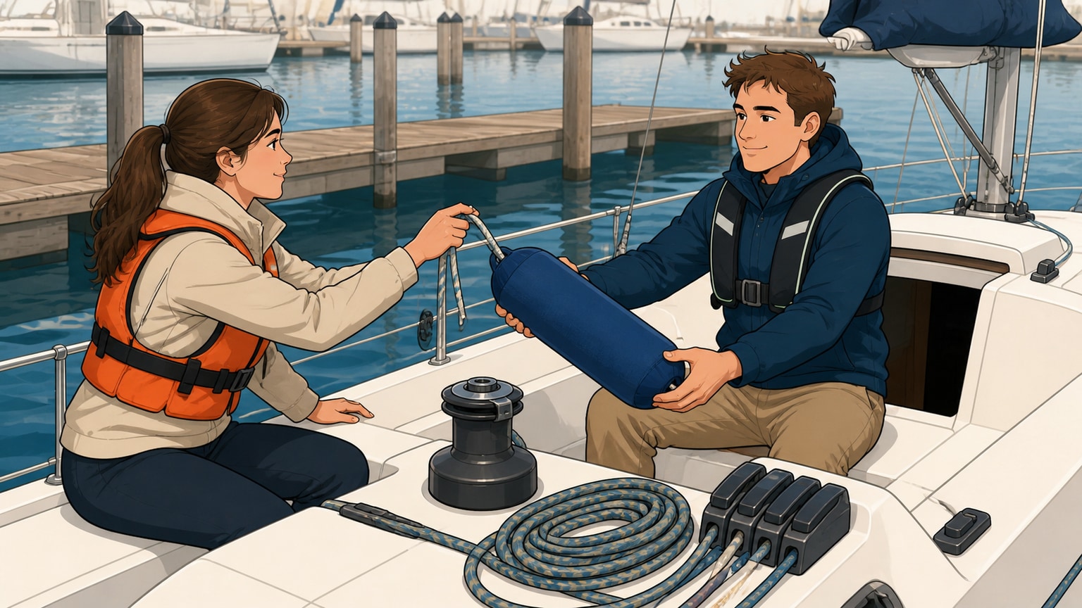 Beginner offering a fender while leaving unfamiliar controls for the skipper