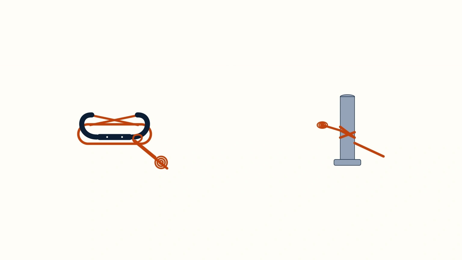 Side-by-side diagrams show a cleat hitch on horns and a clove hitch around a post