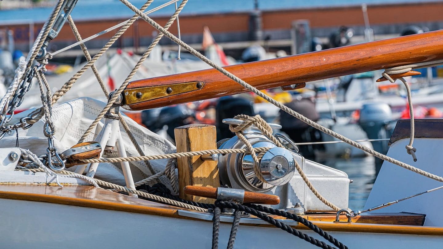 Ropes and standing rigging on a sailboat deck