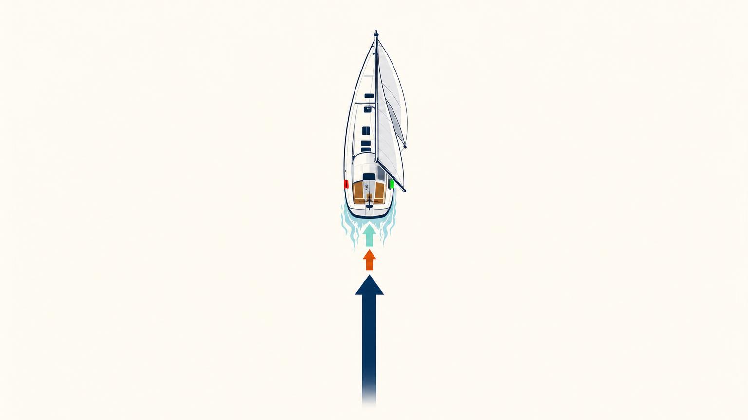 A sailboat travelling dead downwind, where boat motion opposes the following true wind and leaves a weaker apparent wind