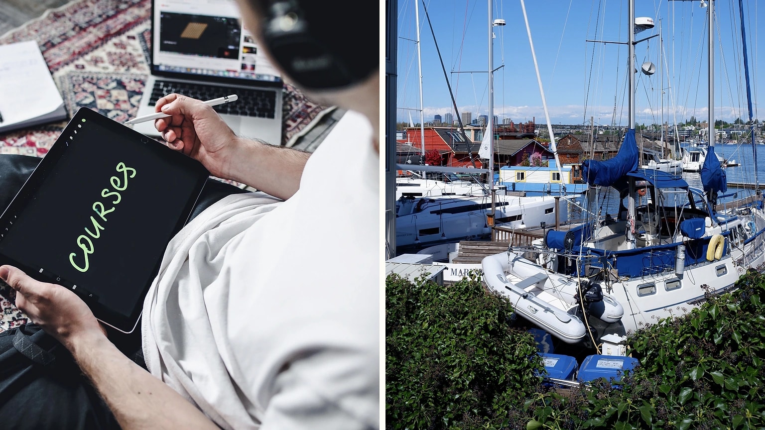 Person checking a chart and paperwork in a sailboat cockpit