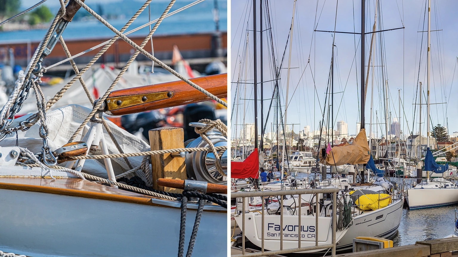 Technician inspecting a sailboat beside its mast and rigging