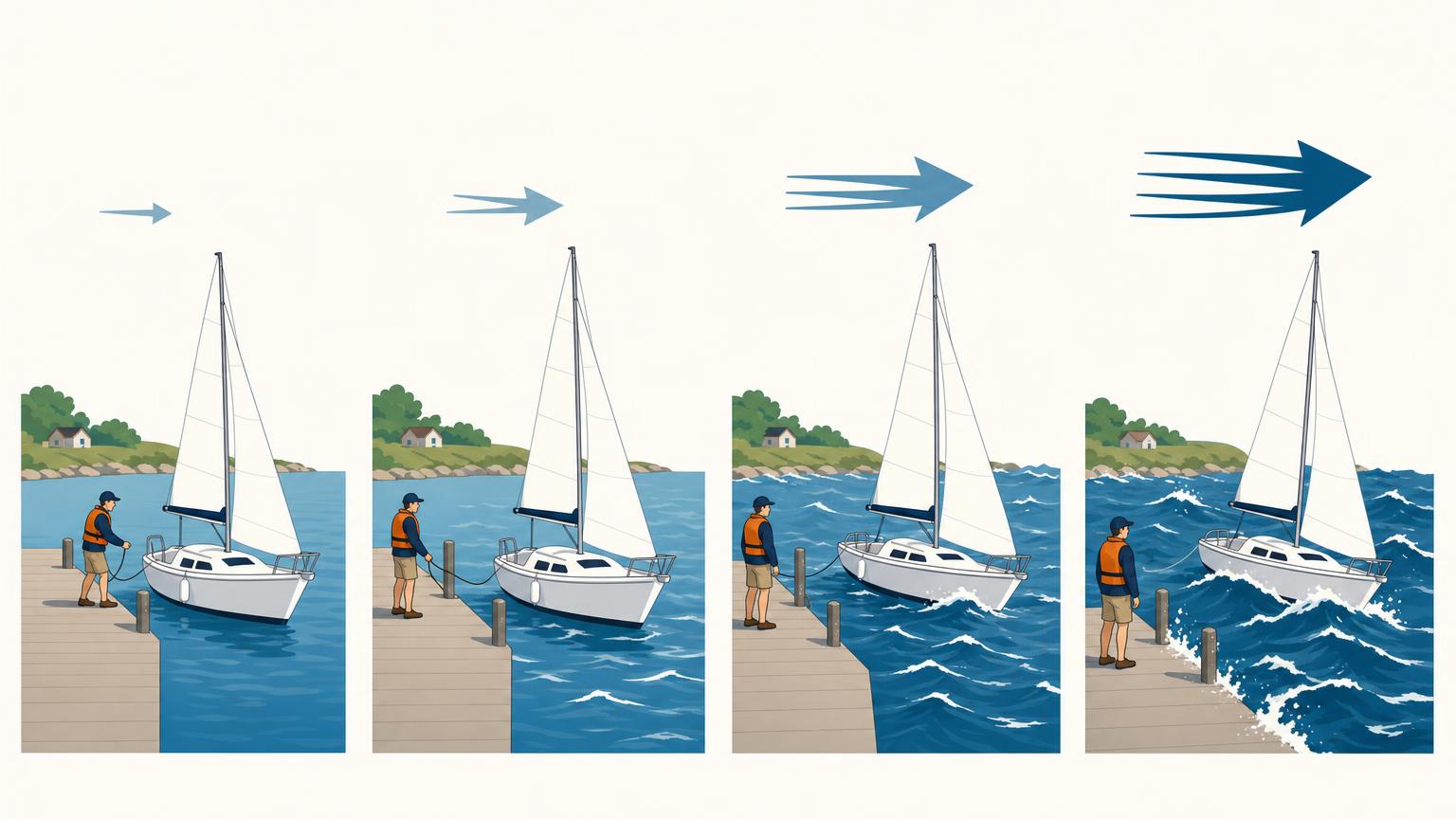 A sailor decides to keep the boat at the dock after seeing a marine hazard and rough water outside the harbor.
