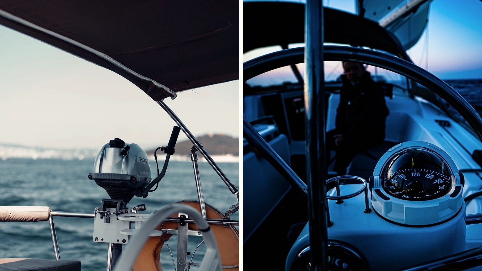 Sailboat with an outboard motor at the stern