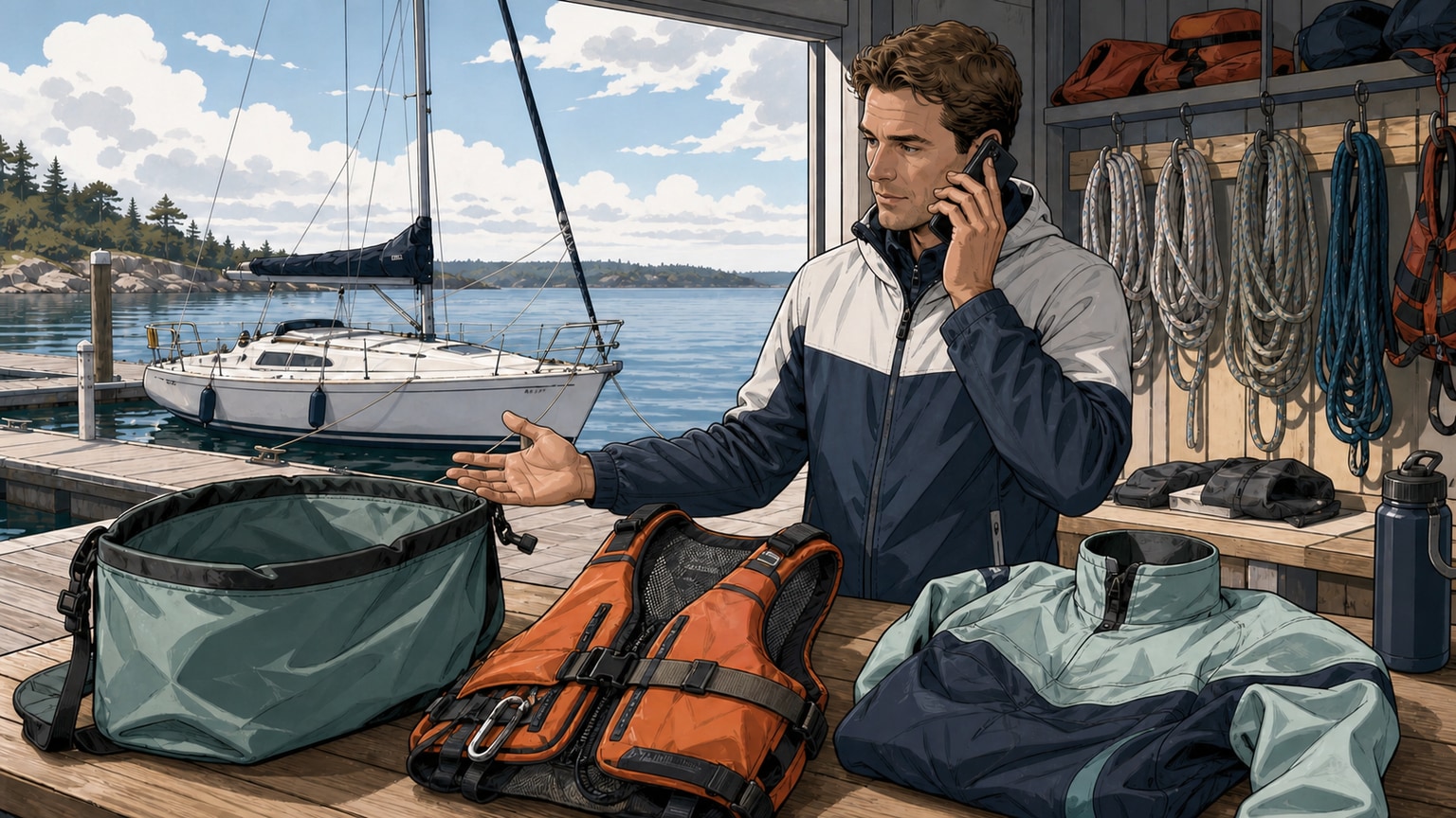Phone call confirming boat type, forecast, and supplied equipment before packing
