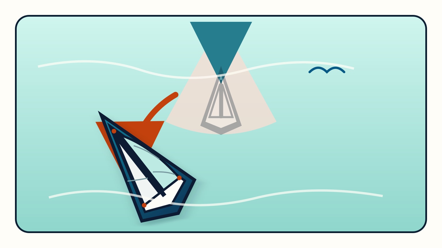 Boat turning slightly away from the no-go zone so its sails fill again