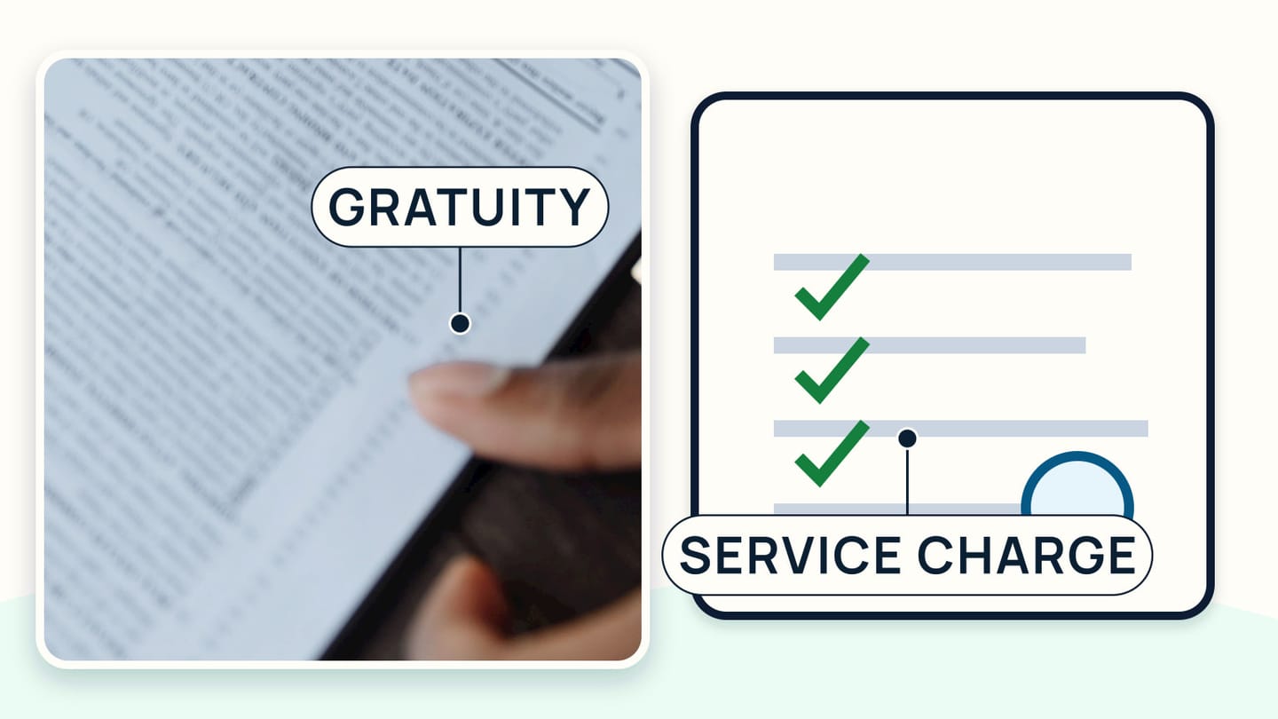 A traveller highlighting gratuity and service-charge terms in a current charter agreement