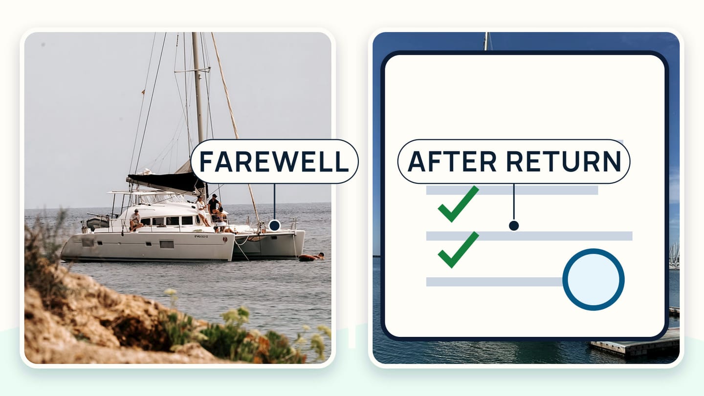 Guests and crew sharing a relaxed farewell at the dock after a completed charter